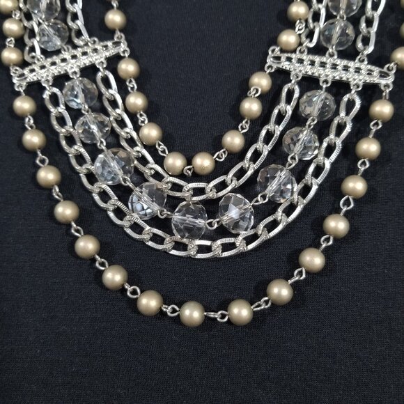 Sparkly Choker Necklace 5 Strands of Crystals, Beads and Chains - Picture 9 of 10